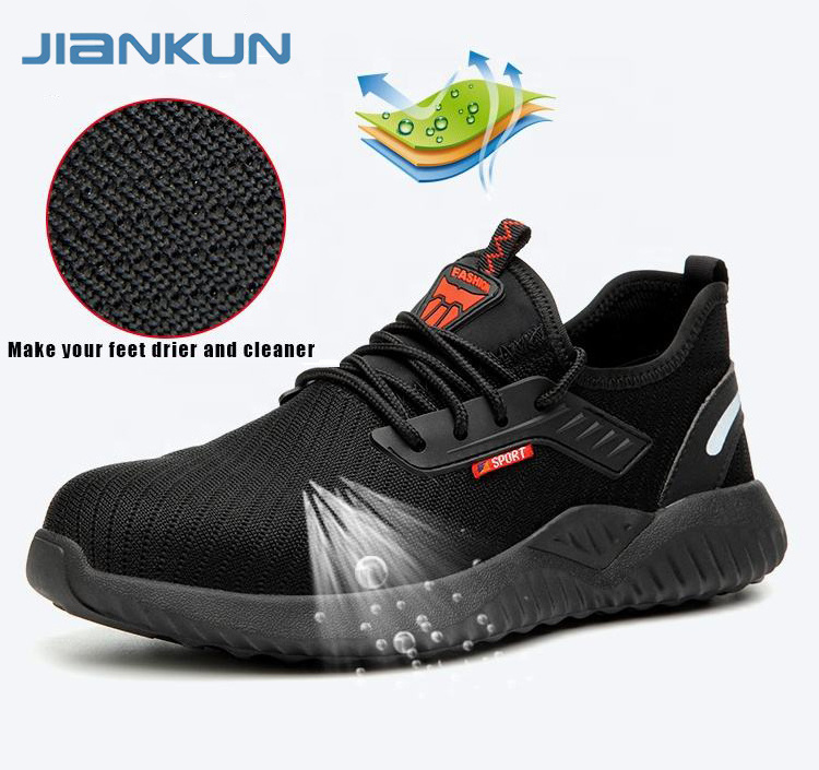 JIANKUN European and British CE Standard Anti-Smashing Anti-Puncture Flying Knit Design  Men's Steel Toe Work Safety Shoes