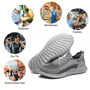 Fashionable Comfortable Flying Knit Upper Steel Toe Safety Shoes Breathable Non-Slip Anti-Smashing Anti-Puncture Work Shoes