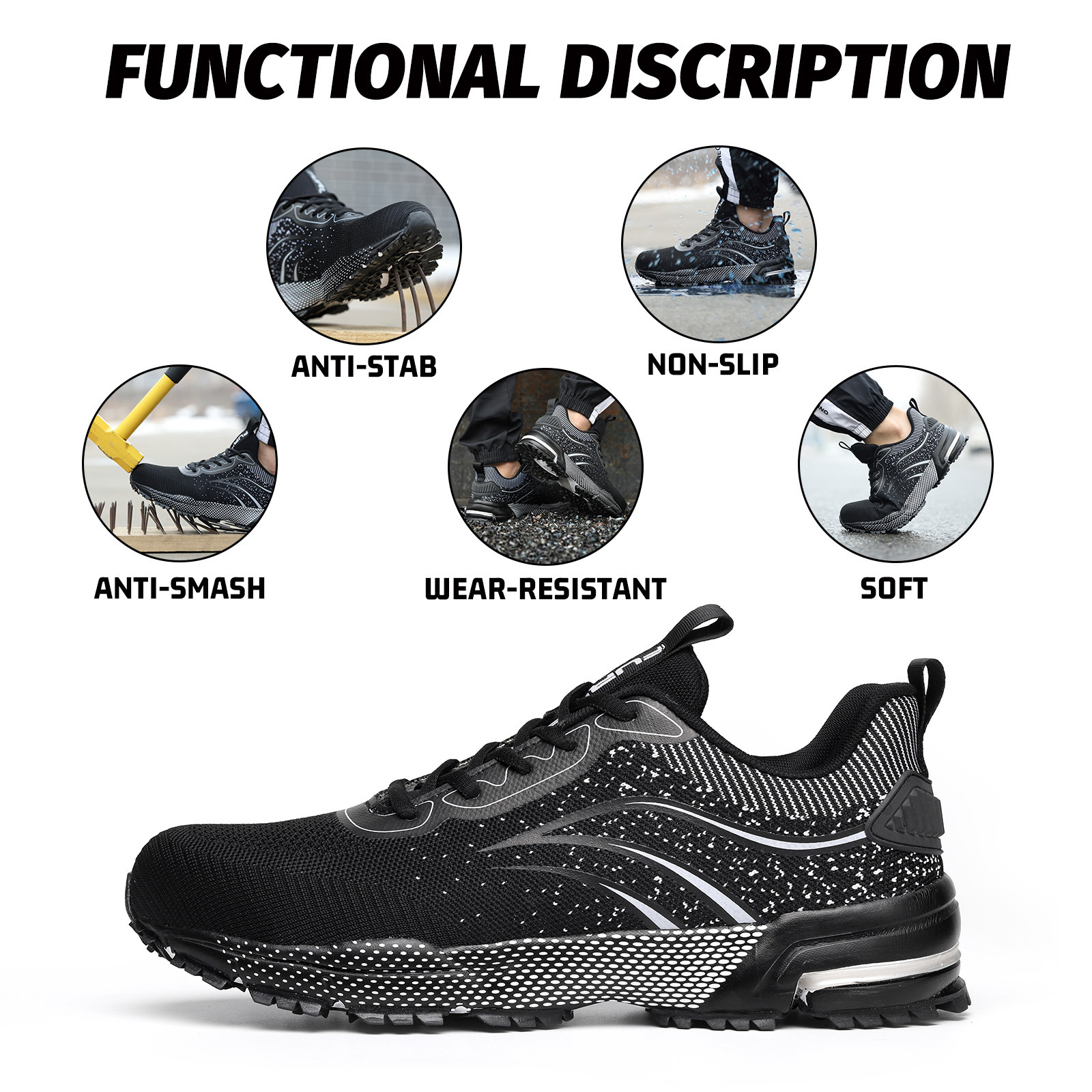 JIANKUN CE EU Standard flying knit safety trekking EVA comfortable shoes for men steel toe foot protection industrial sneakers