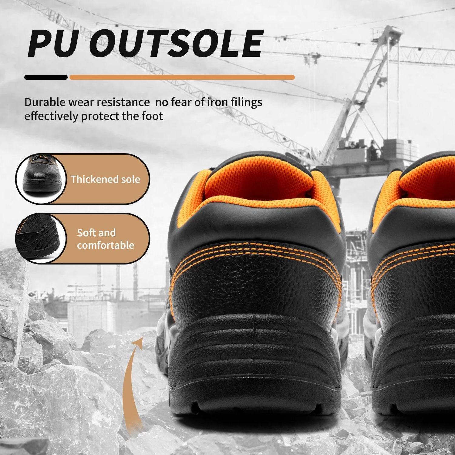 JIANKUN CE CERTIFICATE  S3 SR OEM Industrial Construction Genuine Leather Steel Toe Cap Work Boots