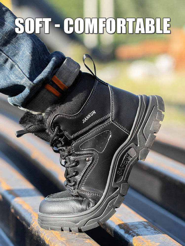 JIANKUN Work High Top black sneakers Boots Best Steel Toe Anti-Smashing Anti-Puncture Non-Slip Leather Safety Shoes for men