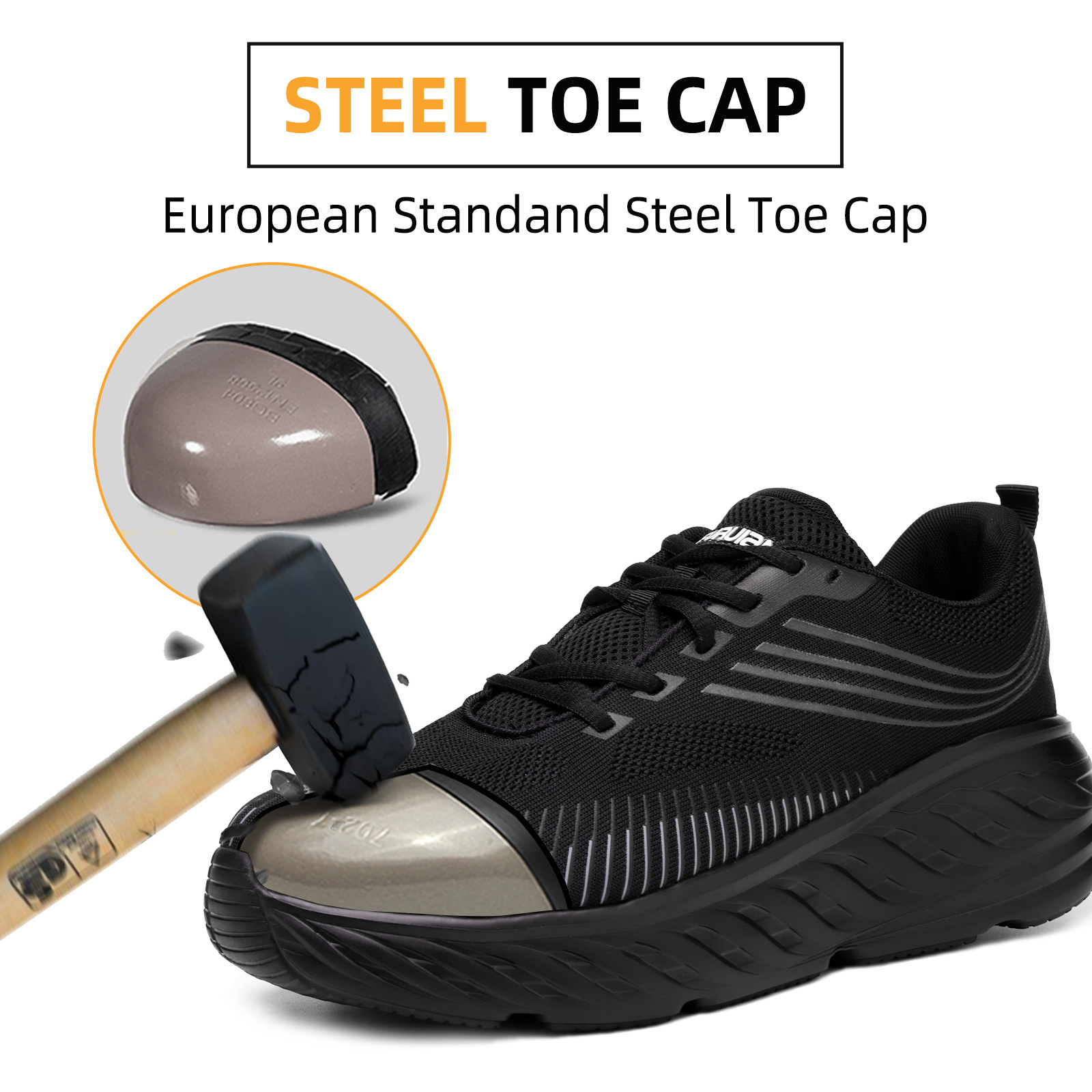 JIANKUN Industrial Work Boots Breathable Lightweight Steel Toe with Anti-Puncture CE Certified Rubber Insole for Spring Season