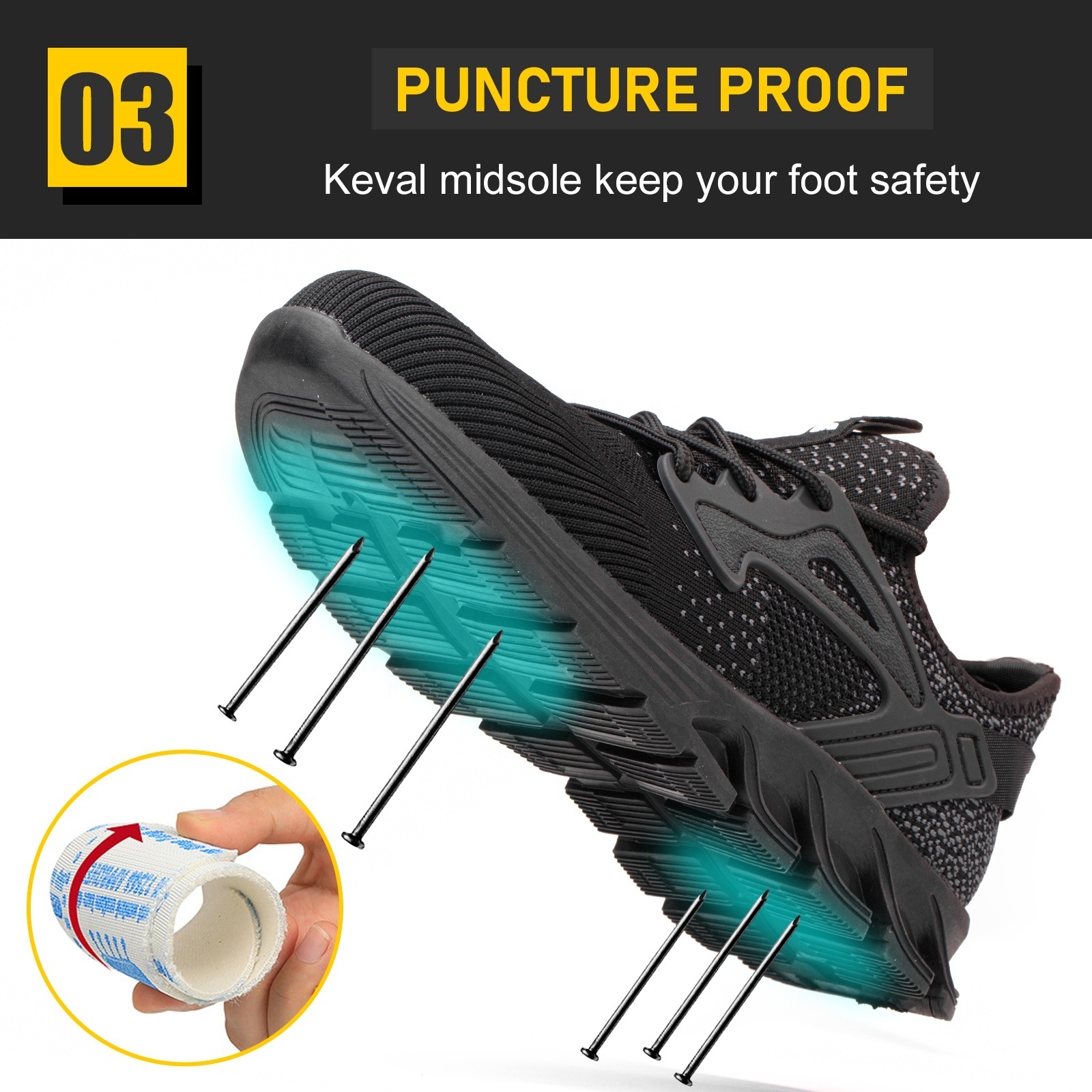 JIANKUN OEM ODM Fashion Safety Shoes with breathable fly knitting rubber outsole hotselling for men and women steel toe