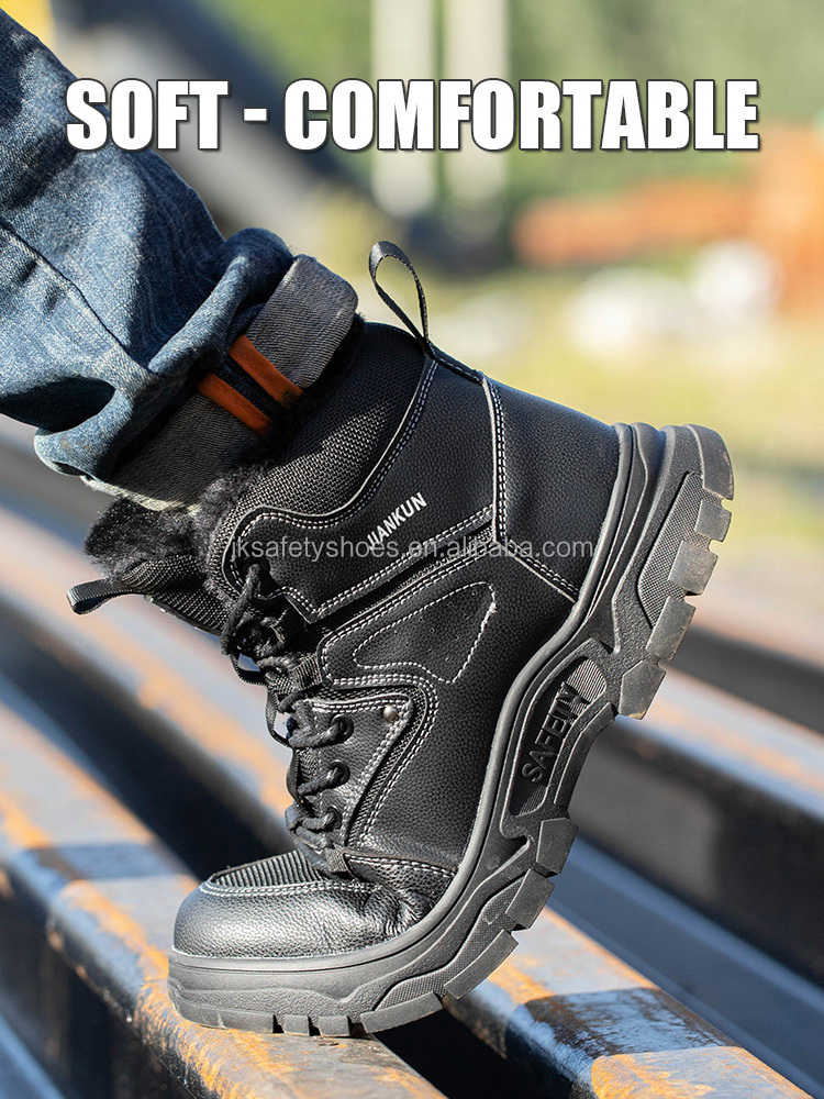 JIANKUN Work High Top black sneakers Boots Best Steel Toe Anti-Smashing Anti-Puncture Non-Slip Leather Safety Shoes for men