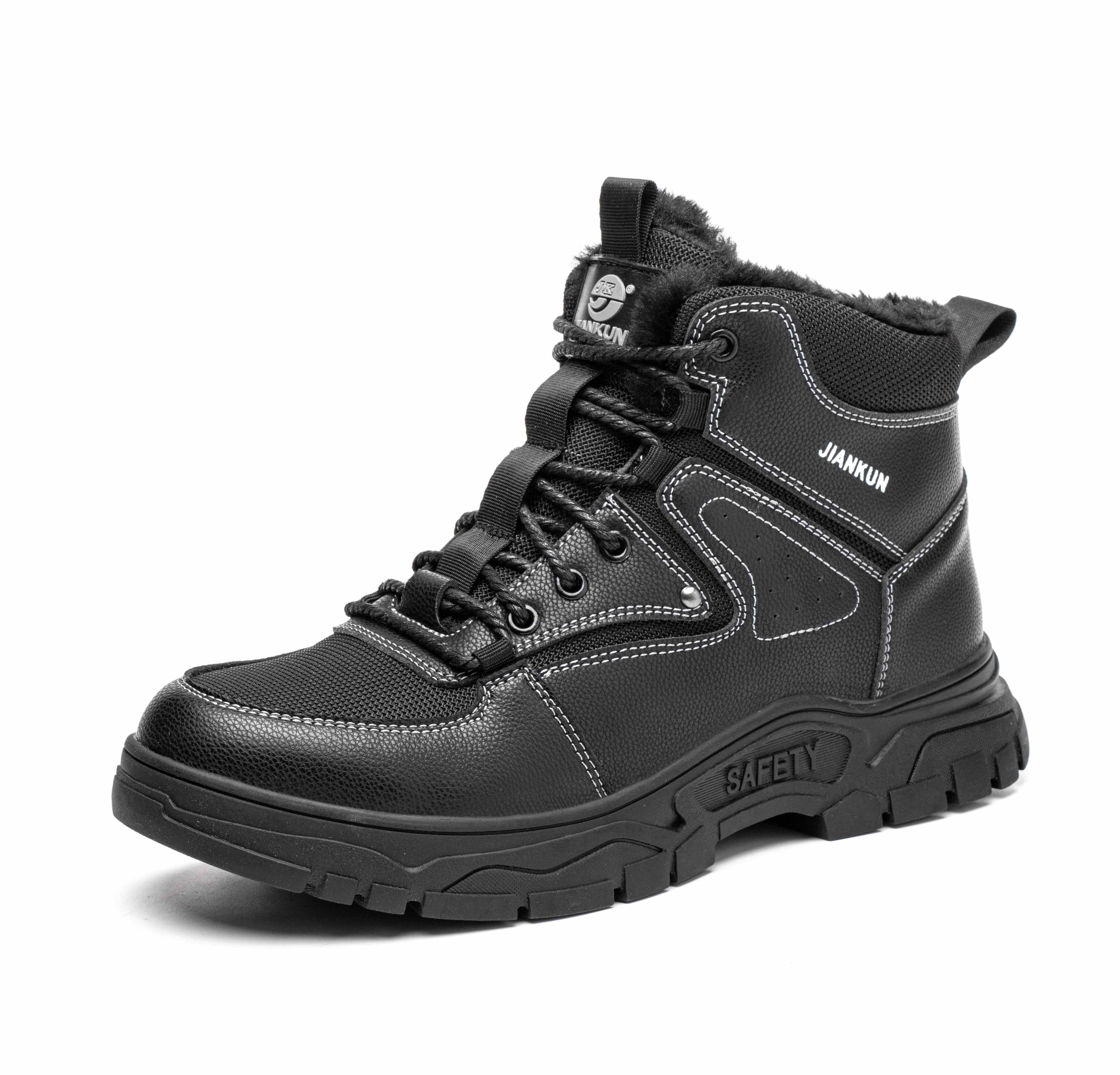 JIANKUN Work High Top black sneakers Boots Best Steel Toe Anti-Smashing Anti-Puncture Non-Slip Leather Safety Shoes for men