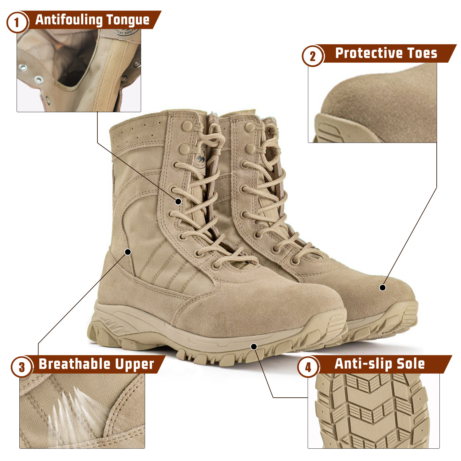 JIANKUN Lightweight Leather Field Boots Non-Slip Puncture-Proof Waterproof Desert Hiking boot with Composite Toe