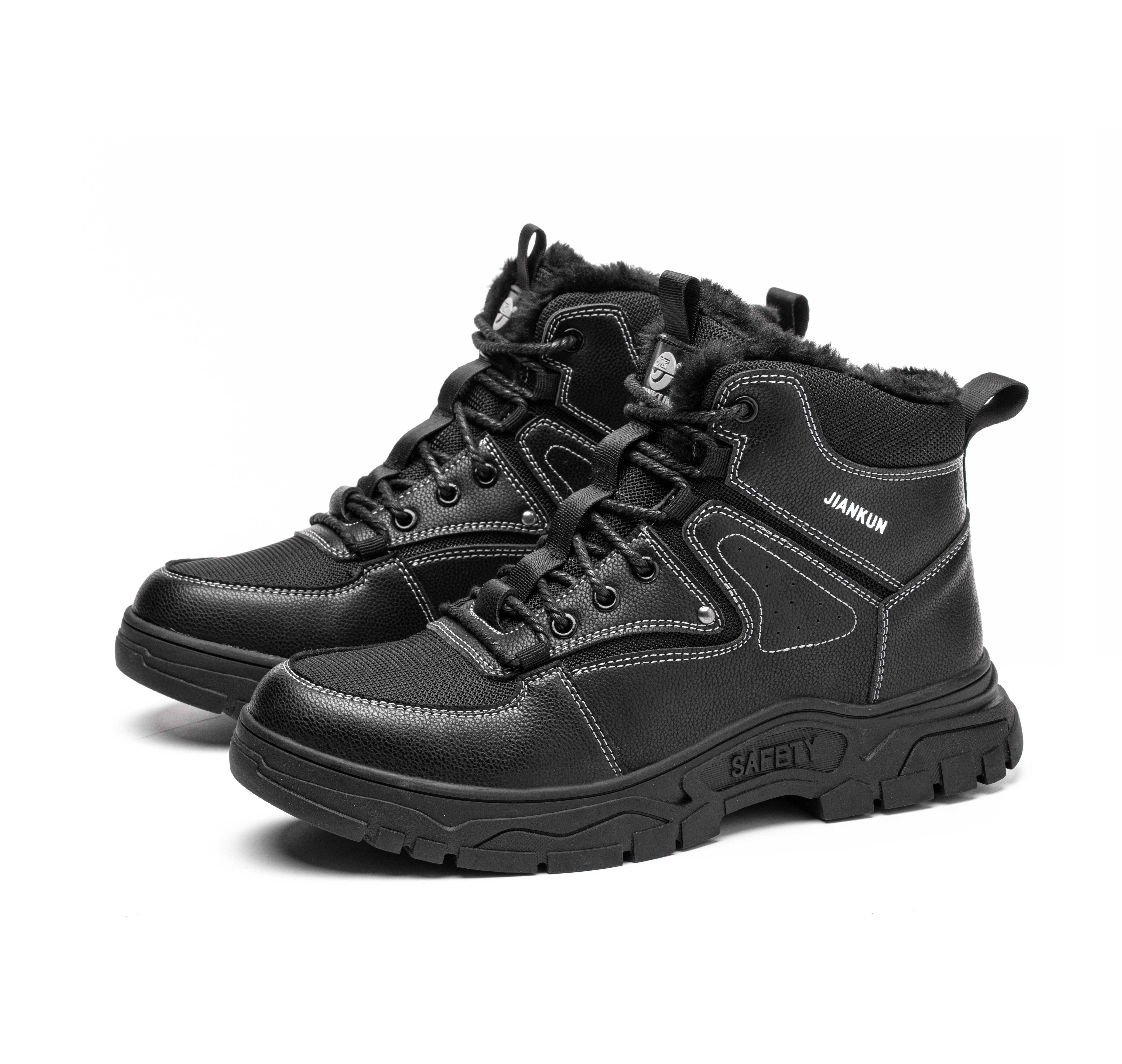 JIANKUN Work High Top black sneakers Boots Best Steel Toe Anti-Smashing Anti-Puncture Non-Slip Leather Safety Shoes for men