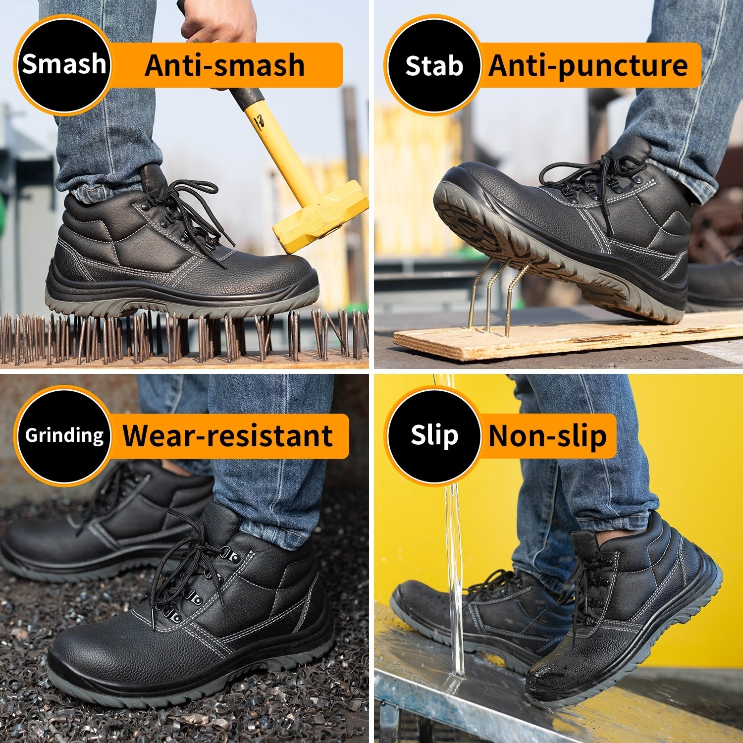 JIANKUN Men's Pull-On Steel Toe Dress Work Boots Keen Safety Shoes with Superior Comfort for Daily Work & Brunt Work