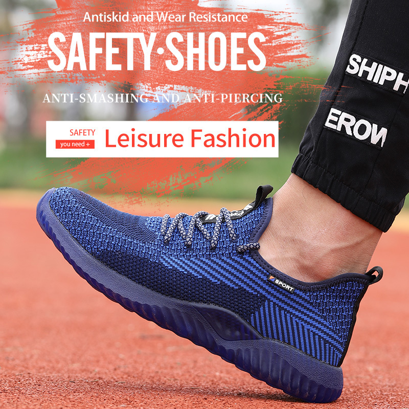 JIANKUN CE+ASTM new style breathable flying woven steel toe sport safety shoes wear-resistant outdoor work protector for men