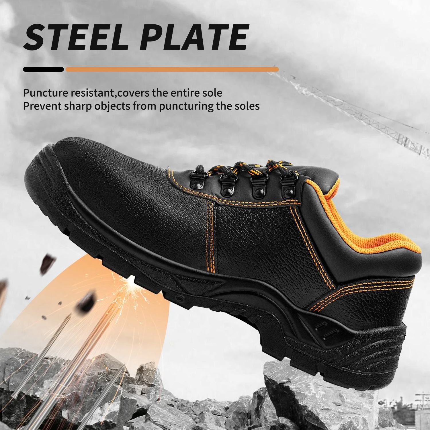 JIANKUN CE CERTIFICATE  S3 SR OEM Industrial Construction Genuine Leather Steel Toe Cap Work Boots