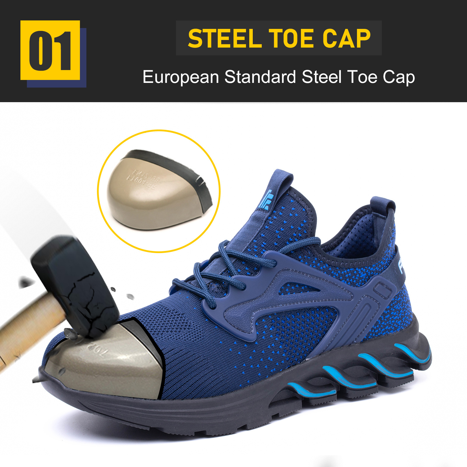 JIANKUN CE Certified Men's Work Shoes Rubber Sole Non-Slip Anti-Smashing Anti-Puncture Safety Shoes Steel Toe Soft Comfortable