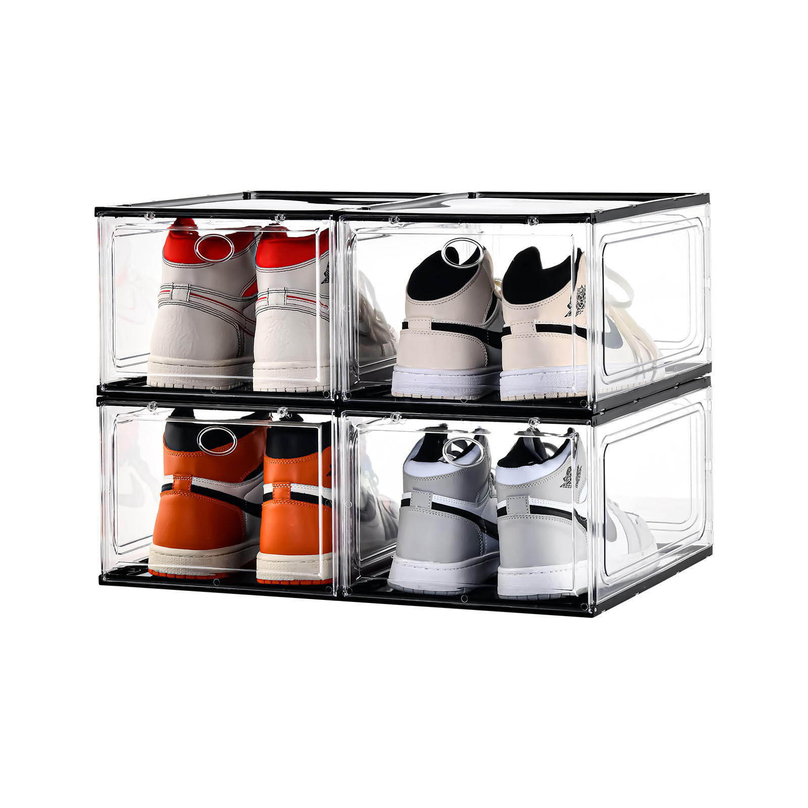 5689 clear stackable shoe case plastic storage shelves collapsible shoe rack organizer for closet bedroom