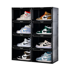 5688 Customized stackable shoe storage box crates plastic clear sneaker box for shoes display shoe box