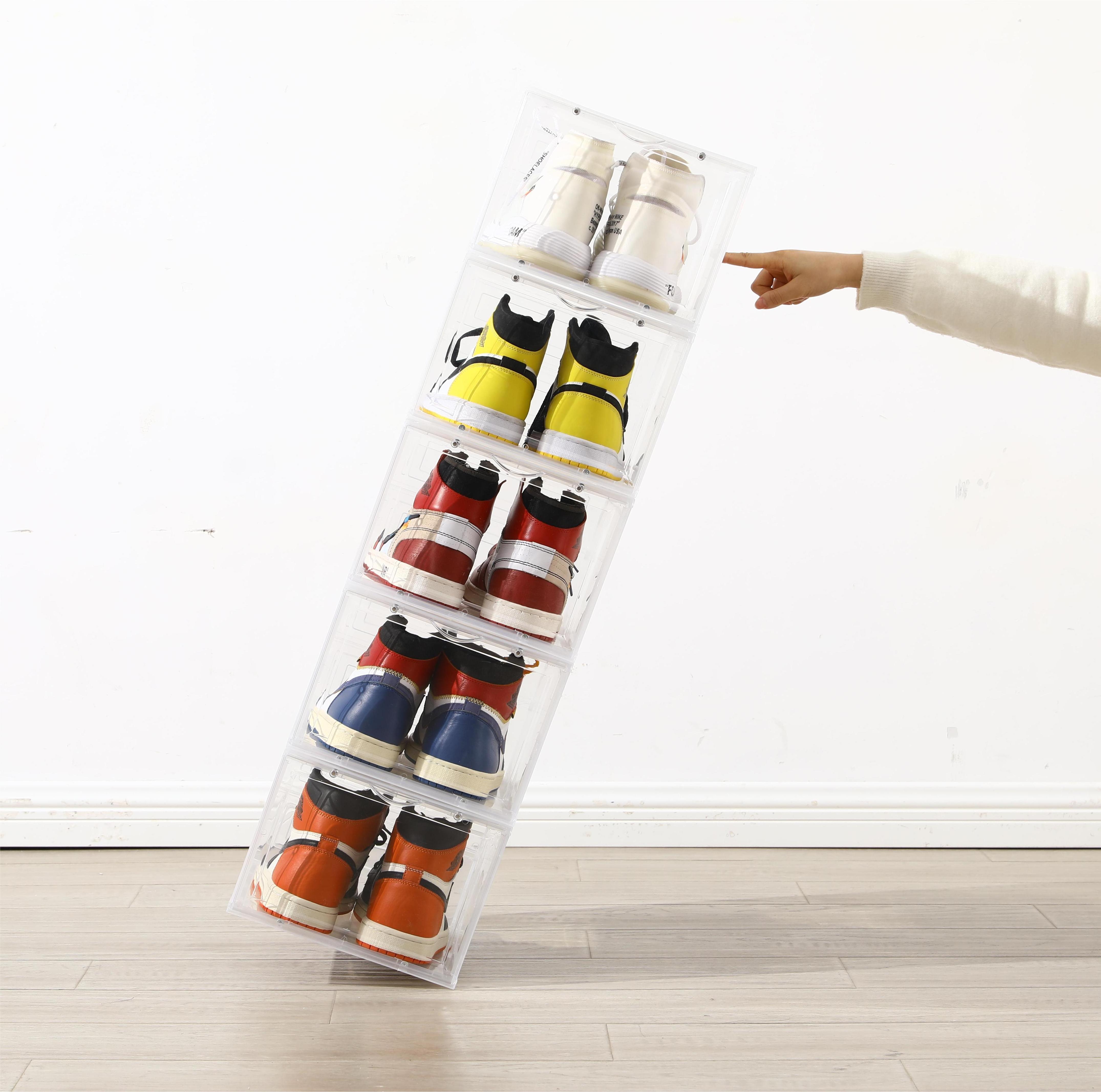 2023 new arrival products plastic PP men sneaker shoe storage box foldable acrylic shoe cabinet