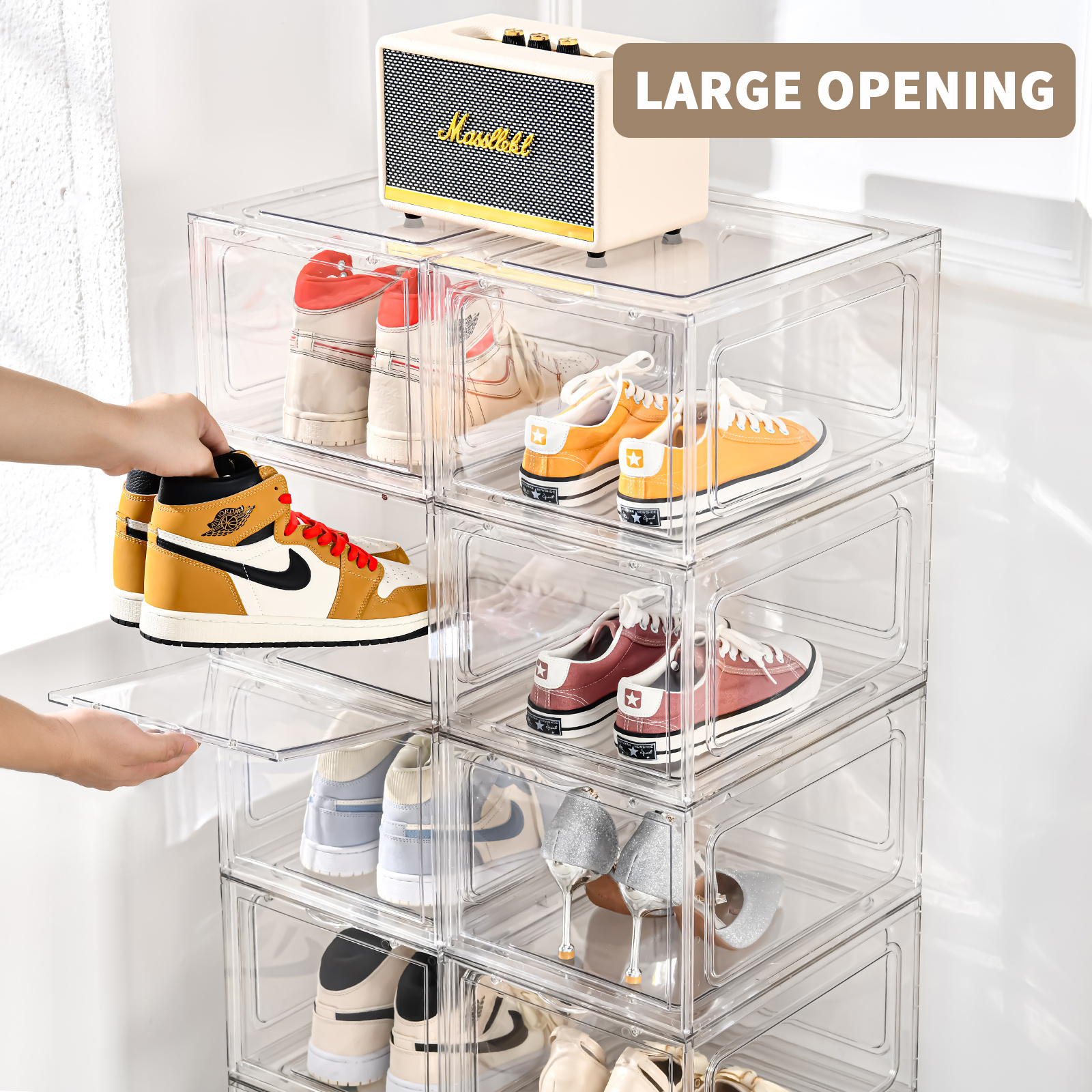 Transparent PET material plastic flip cabinet slippers high heel AJ sports shoe box rack