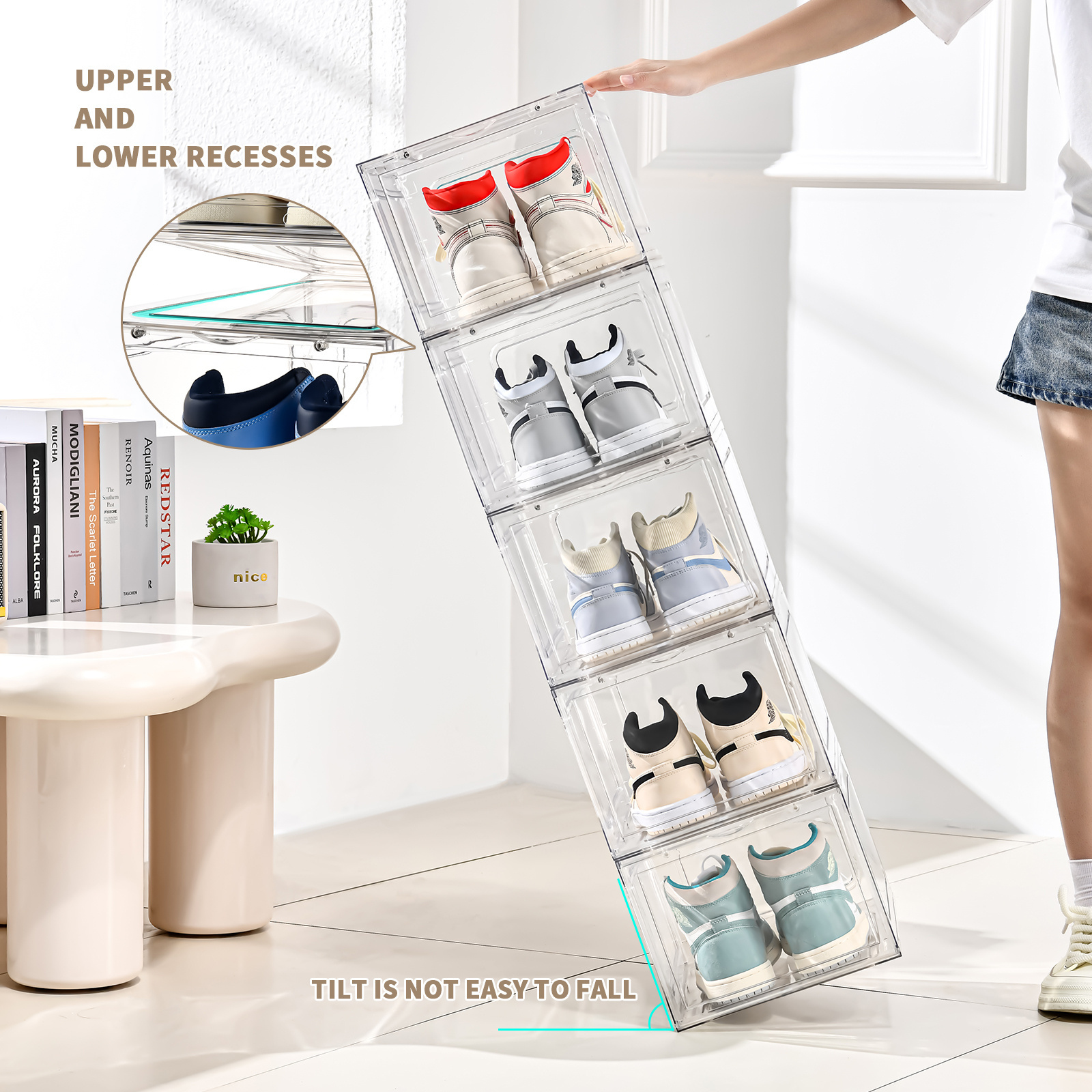 Transparent PET material plastic flip cabinet slippers high heel AJ sports shoe box rack