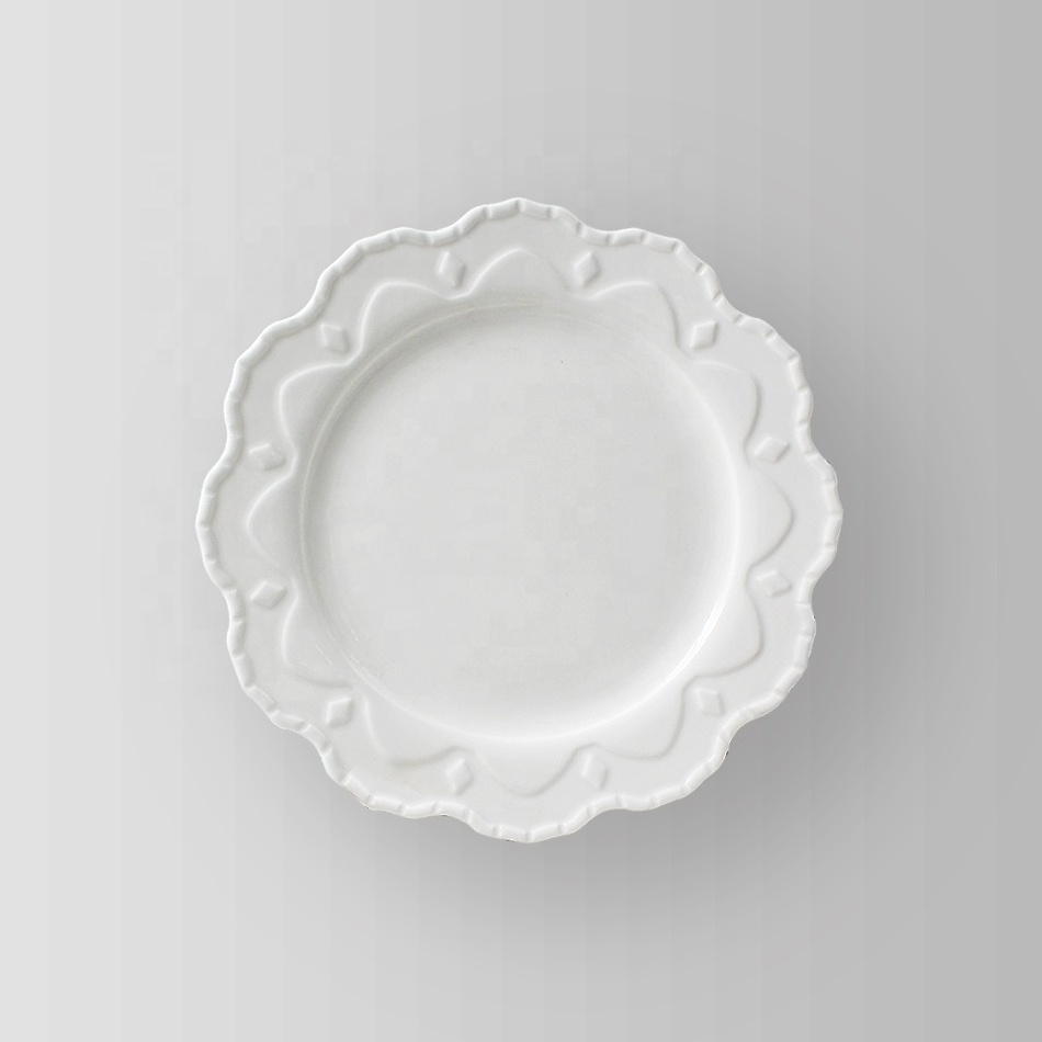 Wholesale emboss plates sets dinnerware porcelain white ceramic dishes set