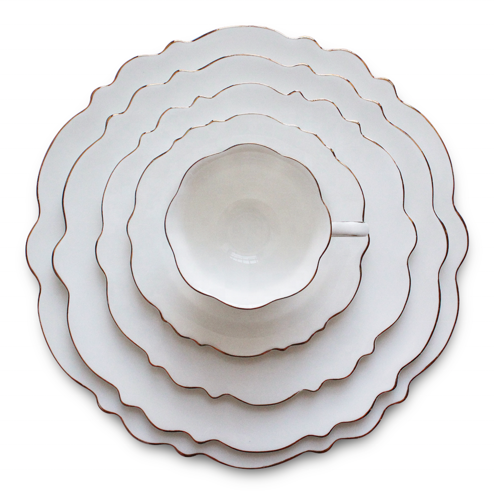 Wholesale Colored Grill Sunflower Ceramic Plates Sets Porcelain Dinner Plates Dinnerware with gold rim