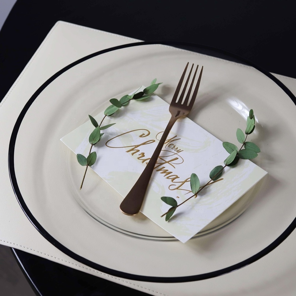 Wedding decoration clear dinner plates restaurant dinnerware black rim glass charger plates