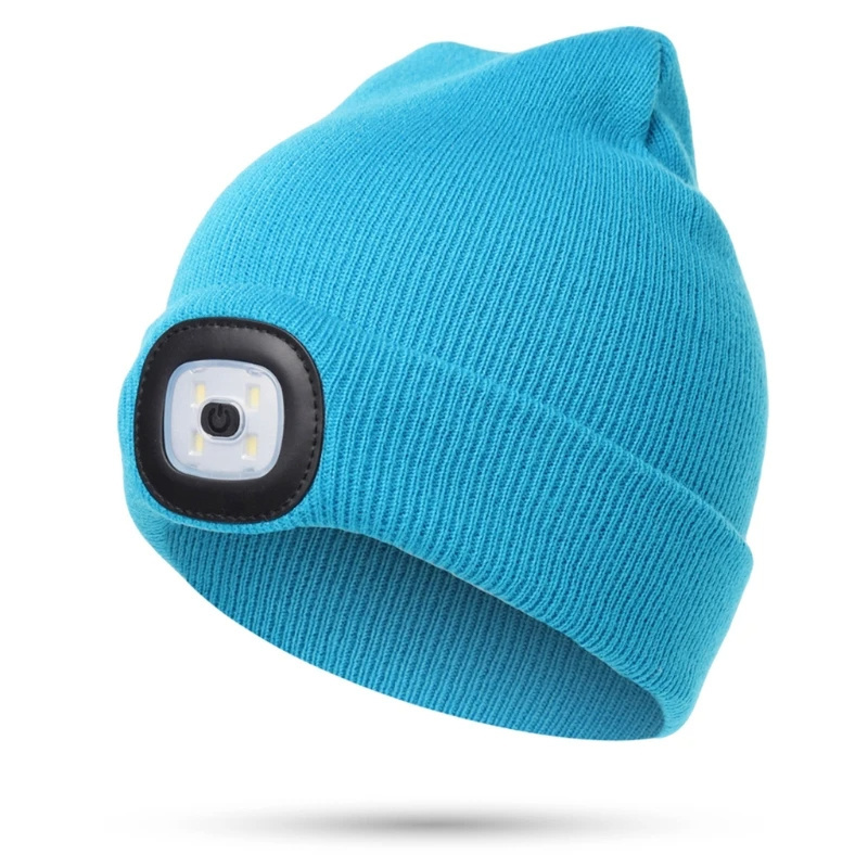 USB Rechargeable Hat High Brightness Child Headlight Cap 4 LED Night Lighting Beanie Hat with Light