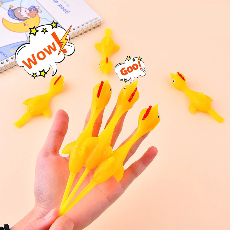 10PCS Catapult Launch Turkey Fun and Tricky Slingshot Chick Practice Chicken Elastic Flying Finger Birds Sticky DecompressionToy