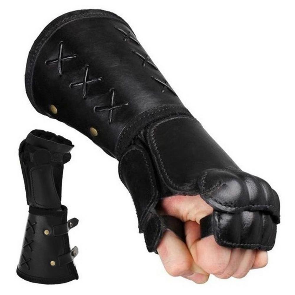 Medieval Samurai Leather Armor Bracer Long Gloves Men Cosplay Knight Gauntlet Wristband Accessories Vambraces Arm Cuff Armor