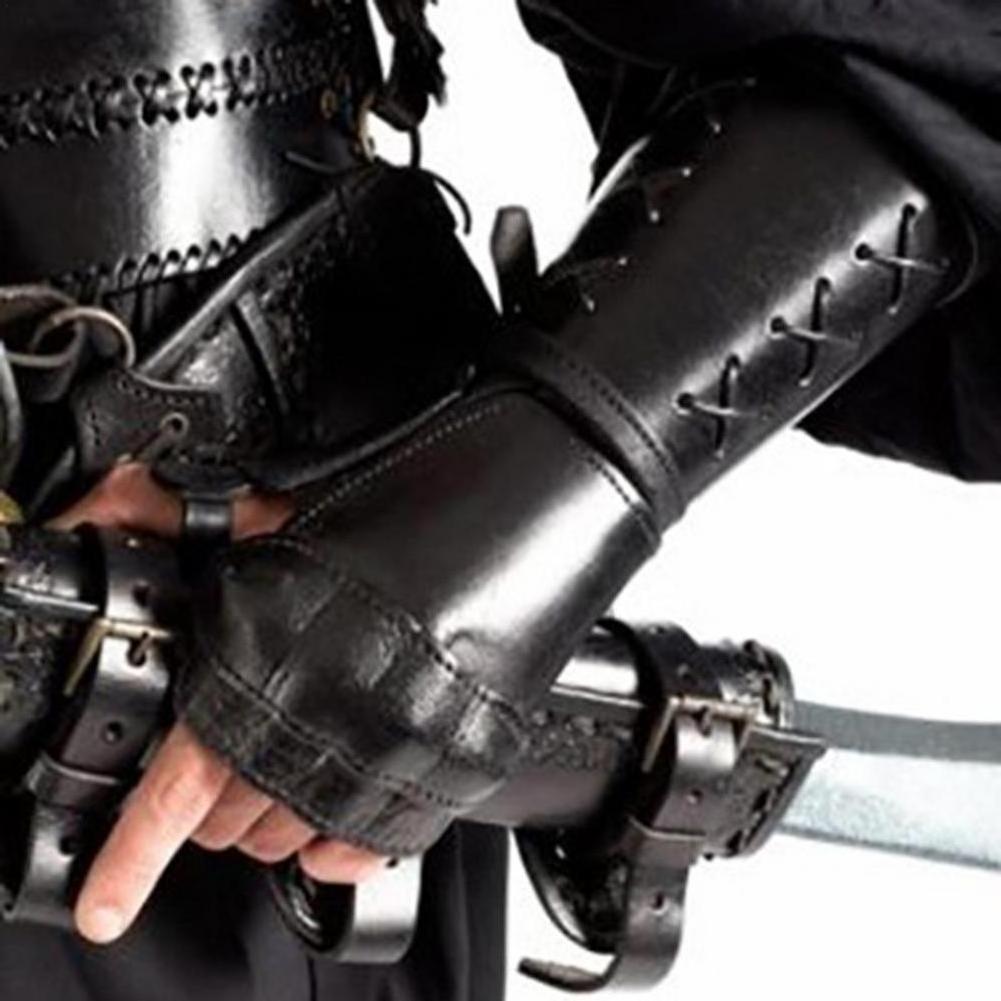 Medieval Samurai Leather Armor Bracer Long Gloves Men Cosplay Knight Gauntlet Wristband Accessories Vambraces Arm Cuff Armor