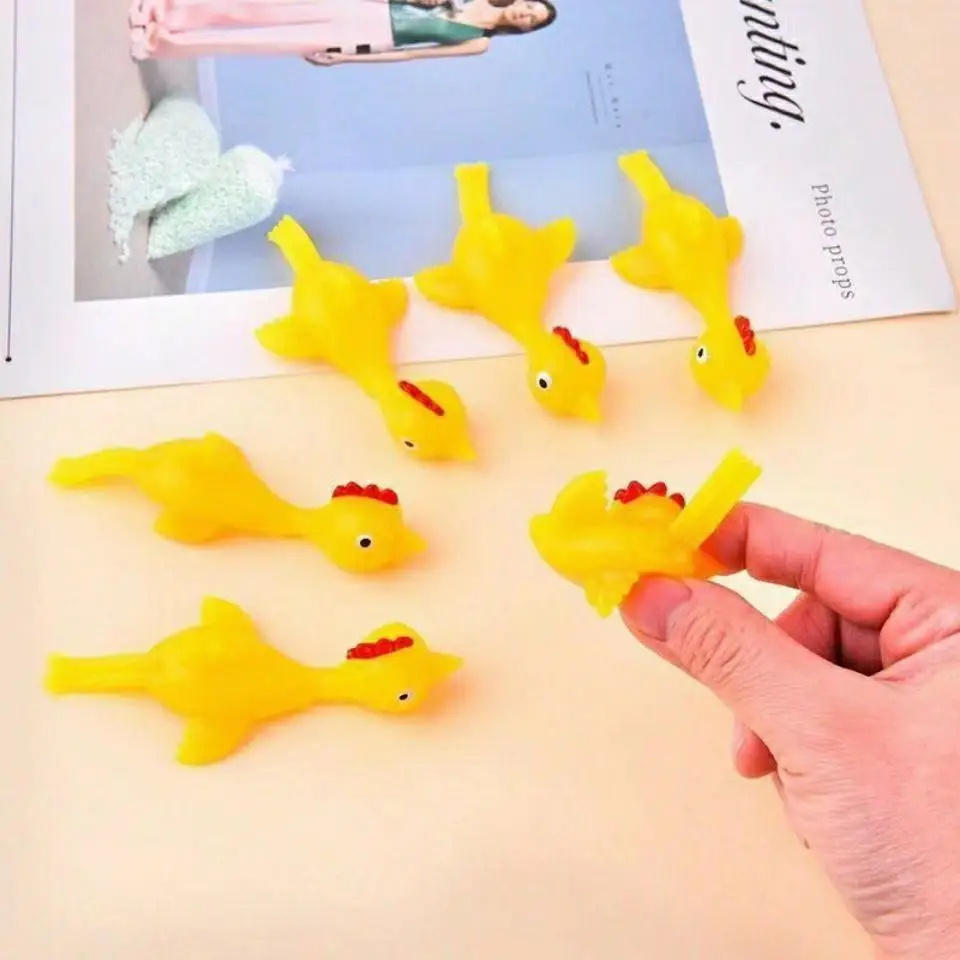 10PCS Catapult Launch Turkey Fun and Tricky Slingshot Chick Practice Chicken Elastic Flying Finger Birds Sticky DecompressionToy