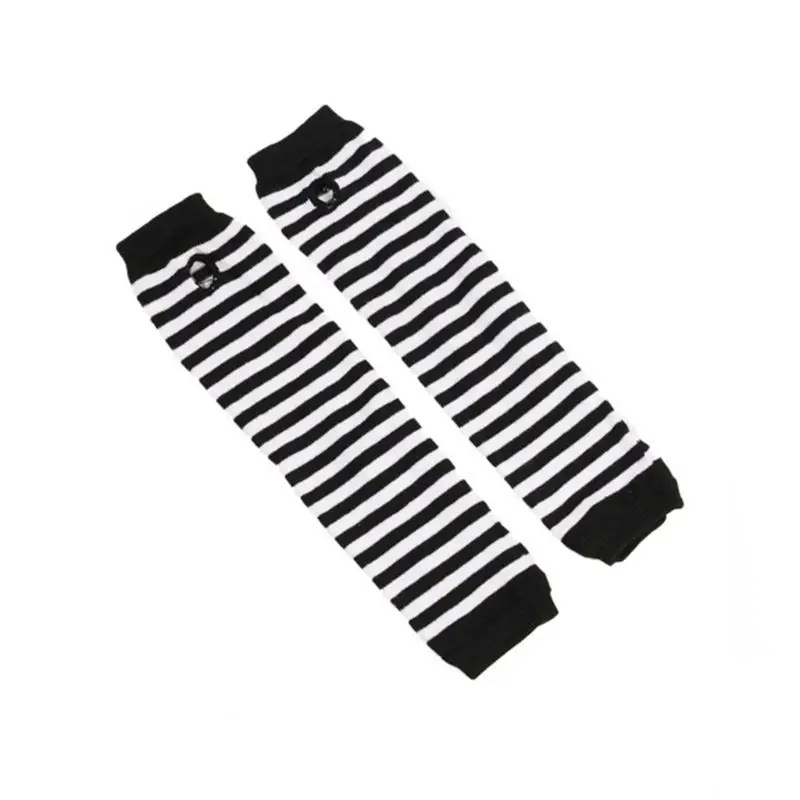 Women Girls Knitted Fingerless Long Gloves Stripes Printed Over Elbow Length Winter Stretchy Arm Warmer Sleeves with Thumb Hole