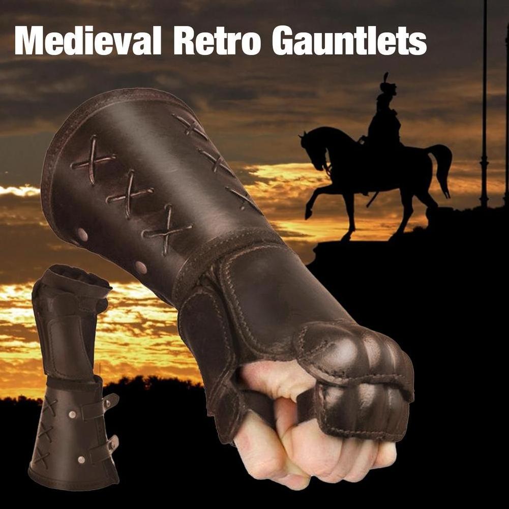 Medieval Samurai Leather Armor Bracer Long Gloves Men Cosplay Knight Gauntlet Wristband Accessories Vambraces Arm Cuff Armor