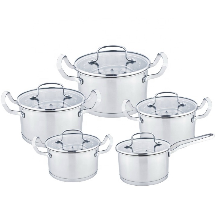 New Design Hotel Kitchen Metal  Cookware  stainless steel Non Stick Cooking Pot Cookware Set With Glass Lid