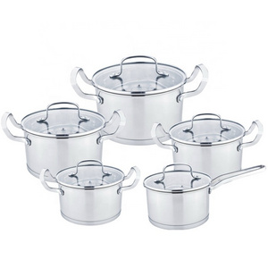 New Design Hotel Kitchen Metal  Cookware  stainless steel Non Stick Cooking Pot Cookware Set With Glass Lid