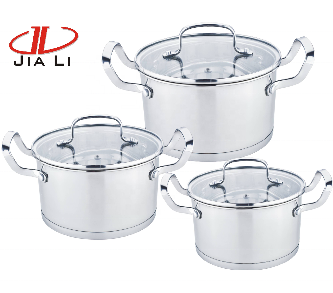 New Design Hotel Kitchen Metal  Cookware  stainless steel Non Stick Cooking Pot Cookware Set With Glass Lid