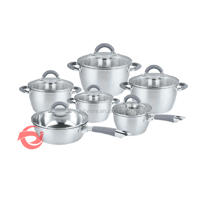 12pcs Kitchen cookware cooking pots and pans stainless steel sauce pan casserole set with hollow handle