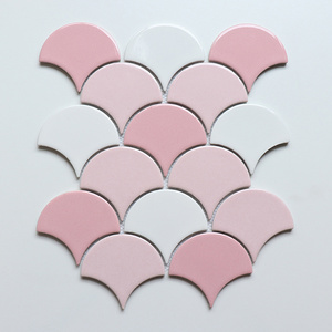 Shower Wall Decor Fish Scale Tile Pink and White Porcelain Mosaic