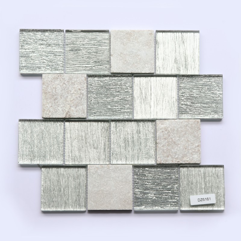 Rock Stone Effect White Glass Mosaic Tiles Backsplash For Indoor Decoration