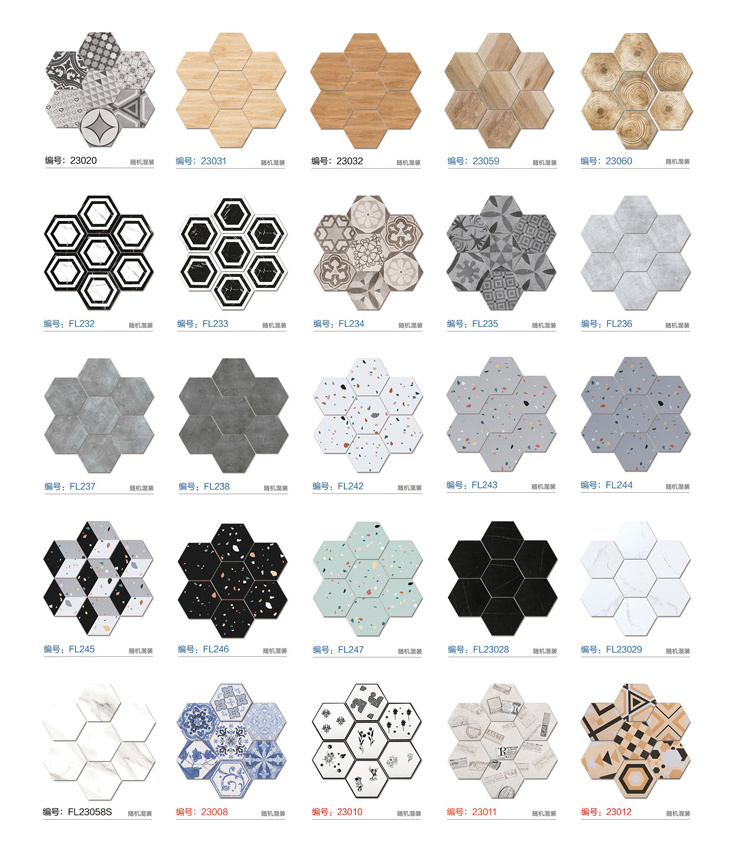 200 x 230 mm colorful black white hexagon nordic wall and floor tiles