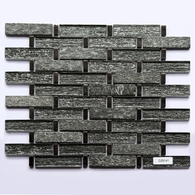 New Design Glass Metal Tile White Glass Stainless Steel Strip Mosaic Glass Tile