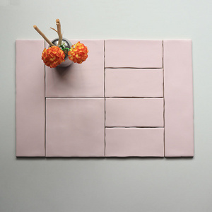 Glossy Glazed Irregular Edge Indoor Decoration Pink Ceramic Wall Tile