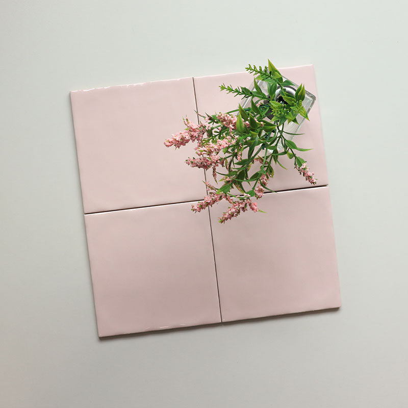 Glossy Glazed Irregular Edge Indoor Decoration Pink Ceramic Wall Tile