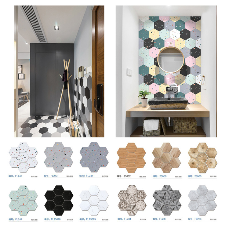 200 x 230 mm colorful black white hexagon nordic wall and floor tiles