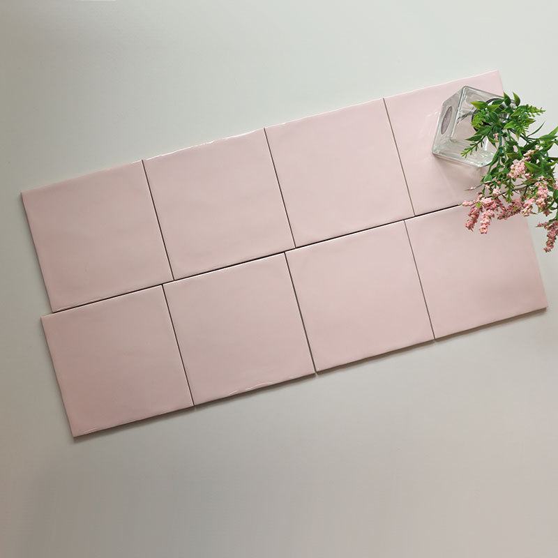 Glossy Glazed Irregular Edge Indoor Decoration Pink Ceramic Wall Tile