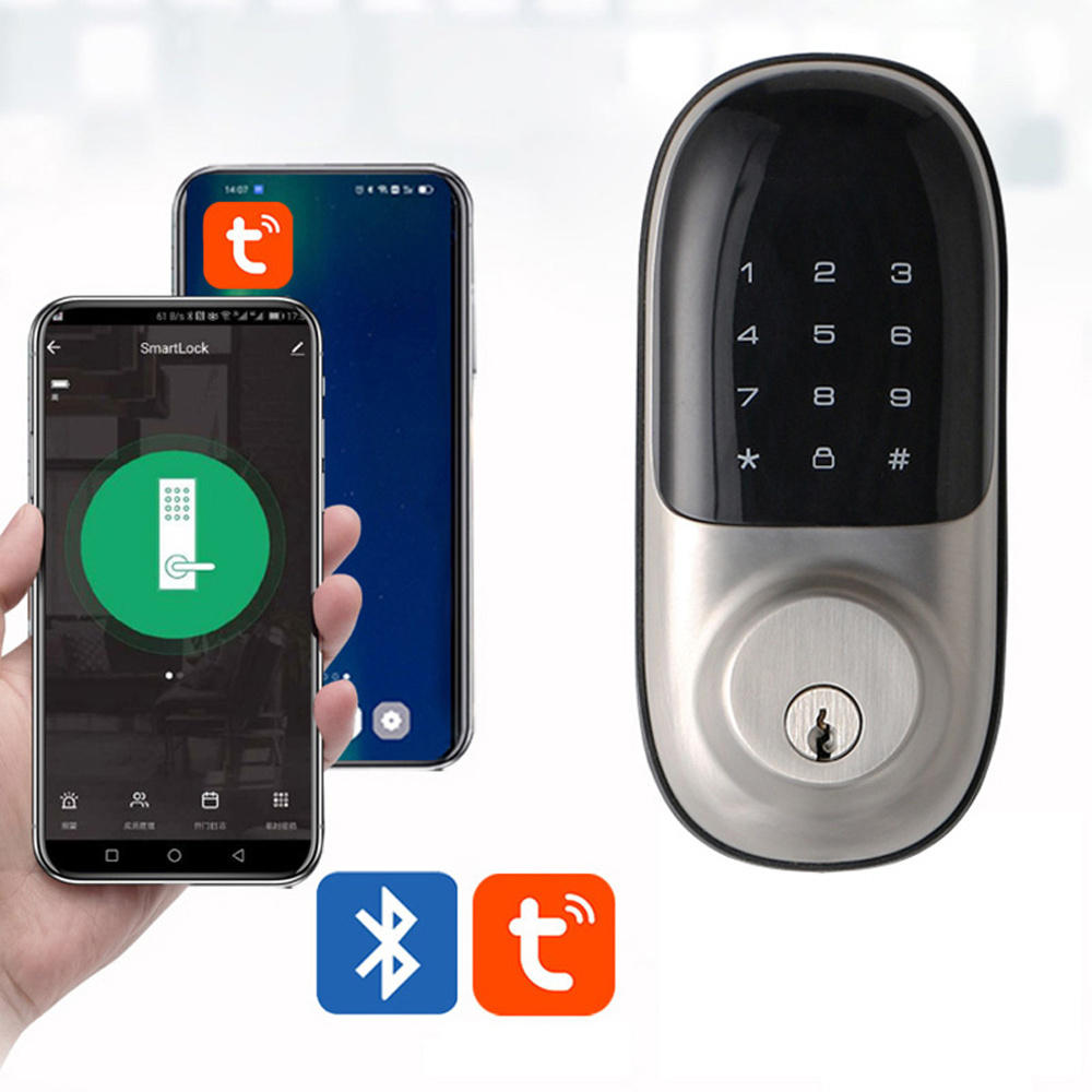 WiFi IC card app electronic keyless numeric keypad smart door lock with mechanical key