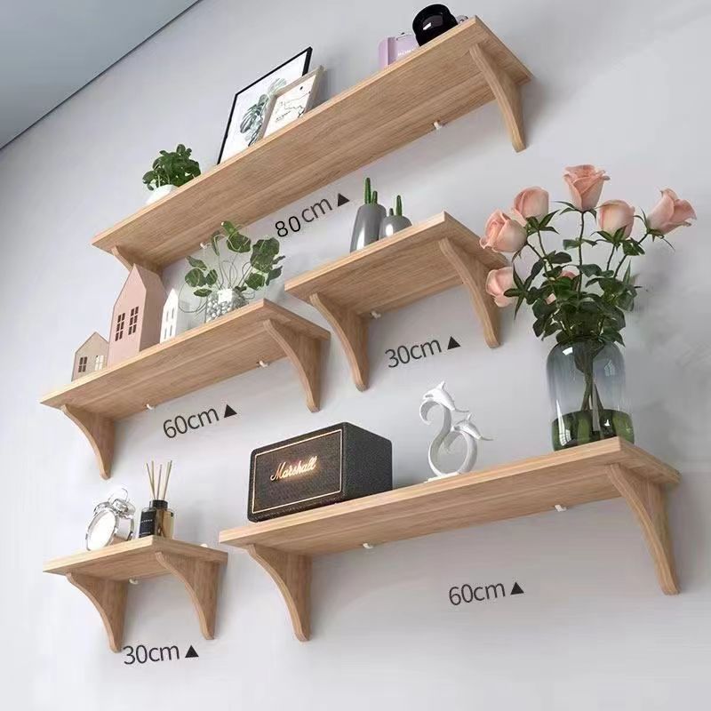 Solid wood wall storage rack, wall mounted, hole free living room, bedroom, snack partition rack, storage and display rack