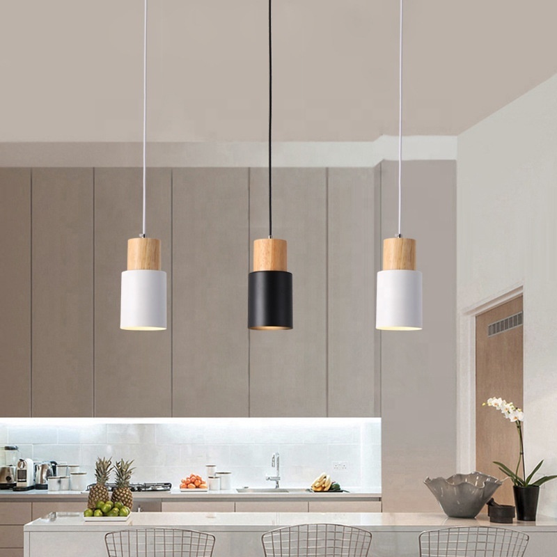 Modern Single Pendant Light Hotel Chandelier Nordic Wood Pendant Light Kitchen Hanging White Black Multi Color Led Light Fixture