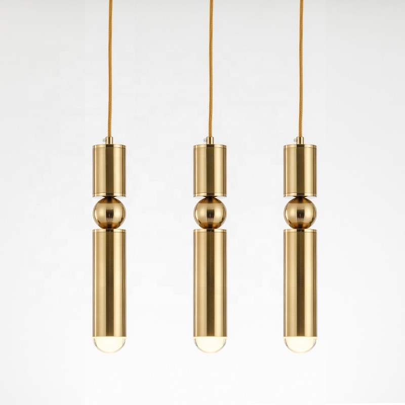 Gold Tube American Ceiling Chandelier Single Head 3 Head 5 Head Modern Dining Light Bedside Chandelier LED Pendant Light