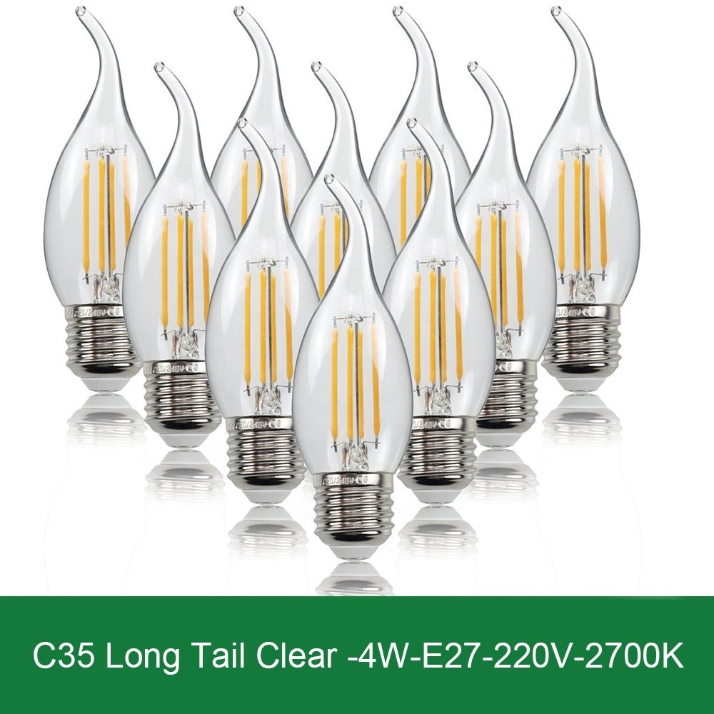 Chandelier Mini Light Bulb C35 Long Tail 4W Edison LED Filament Bulb E12 E26 110V E26 E27 220V Clear Amber Milky Bulb