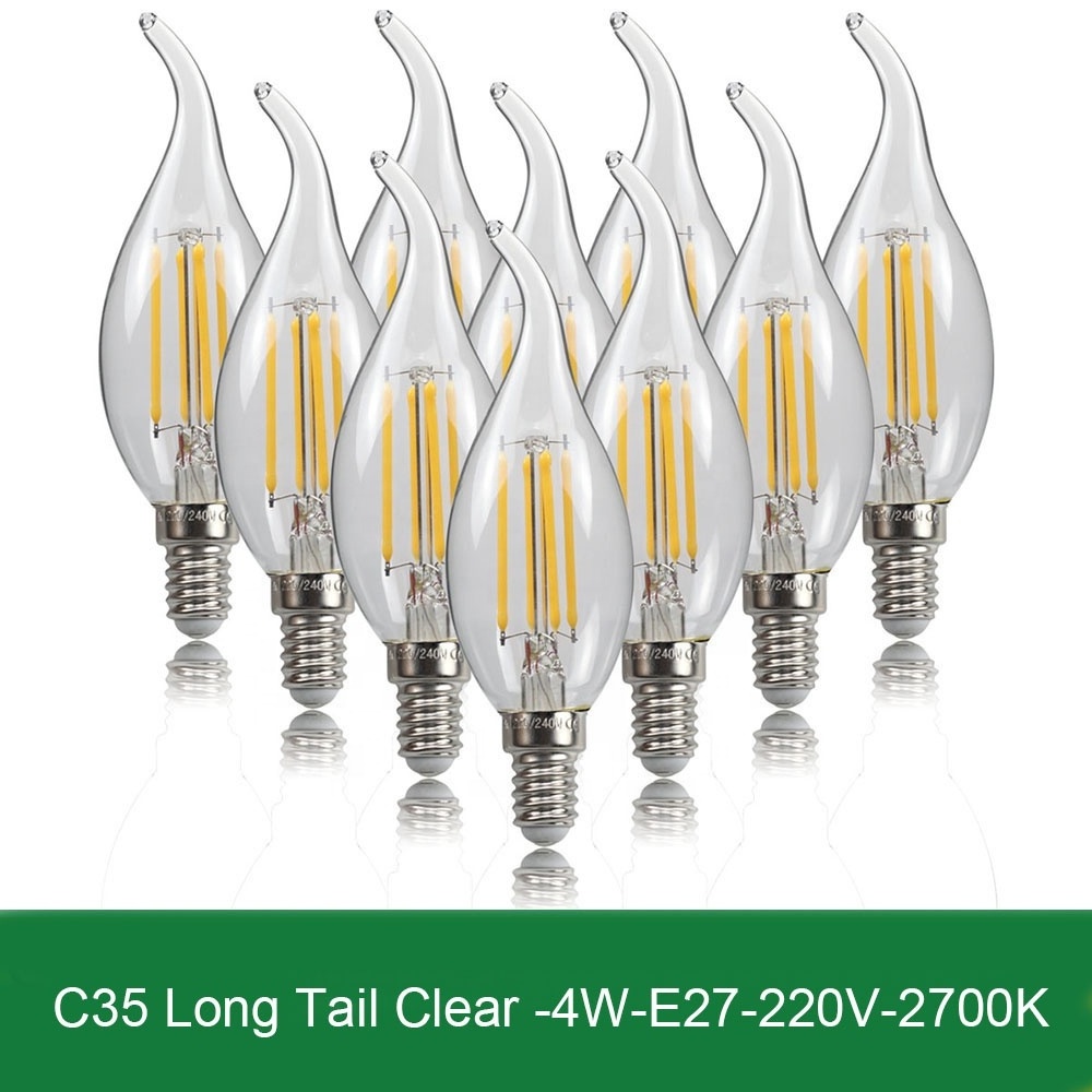 Chandelier Mini Light Bulb C35 Long Tail 4W Edison LED Filament Bulb E12 E26 110V E26 E27 220V Clear Amber Milky Bulb