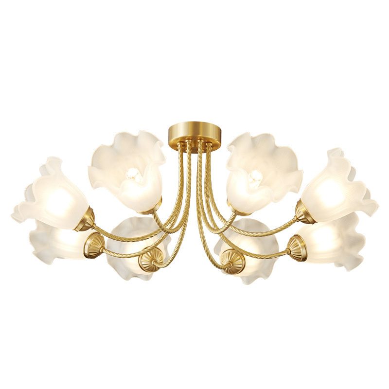 Modern Luxury All Copper Flush Mount Light Creative Art Decorative Glass Flowers Ceiling Light