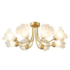 Modern Luxury All Copper Flush Mount Light Creative Art Decorative Glass Flowers Ceiling Light